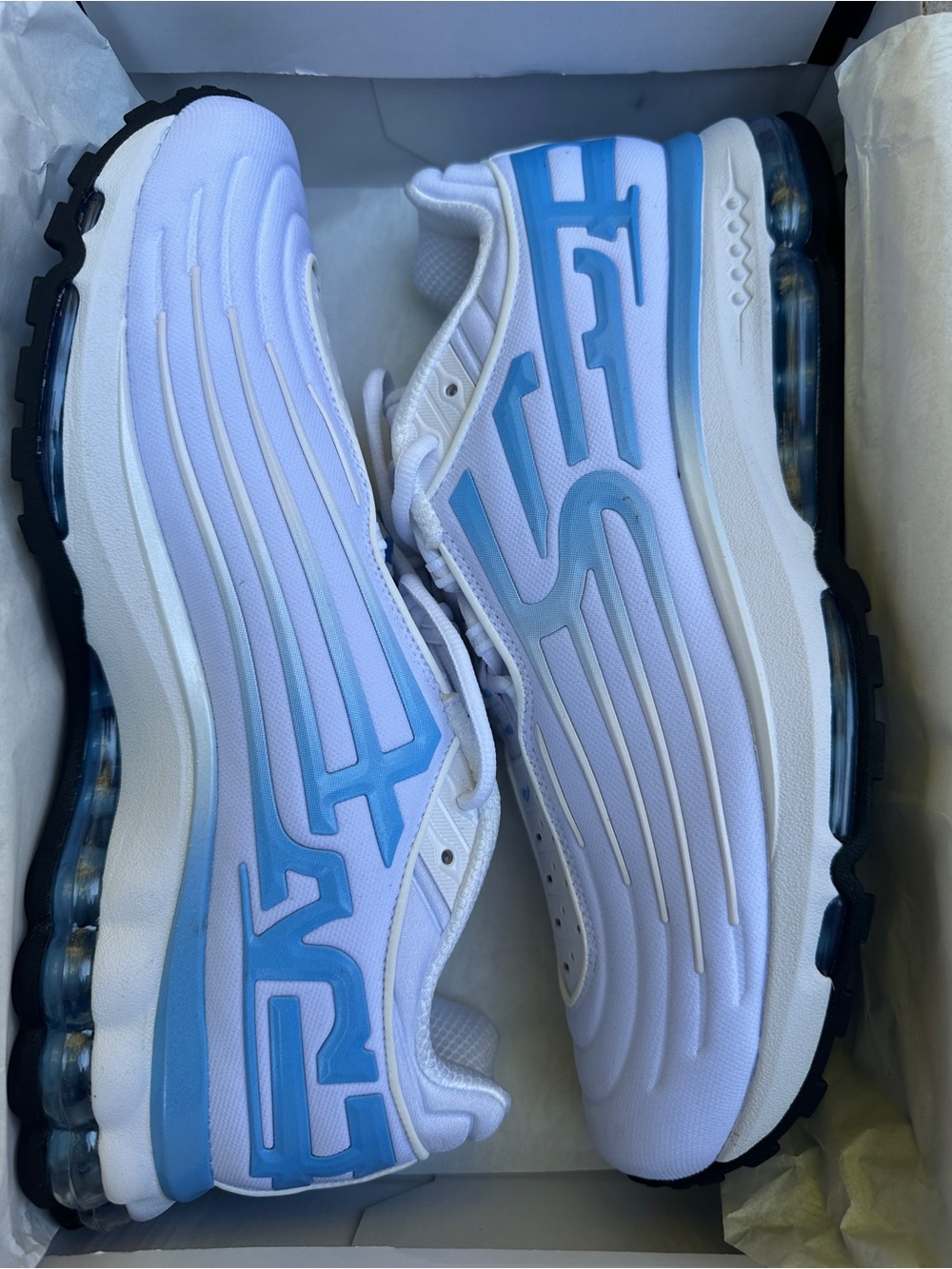 Supreme White and Light Blue Athletic Sneakers